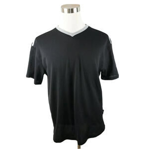 DAC Mens V Neck Black Gray Striped Activewear T Shirt L